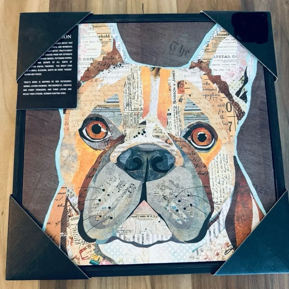 Canvas Collage Framed Dog Portrait Wall Decor Bulldog
